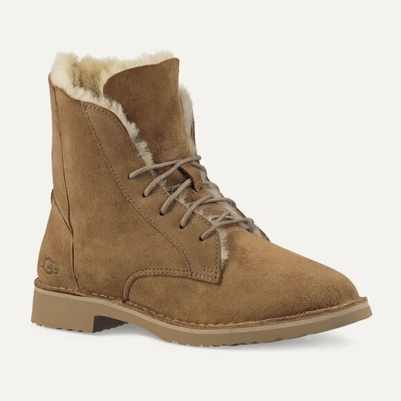 NEW UGG Women Quincy Boot Chestnut Sheepskin Lace Up Combat Above Ankle Bootie